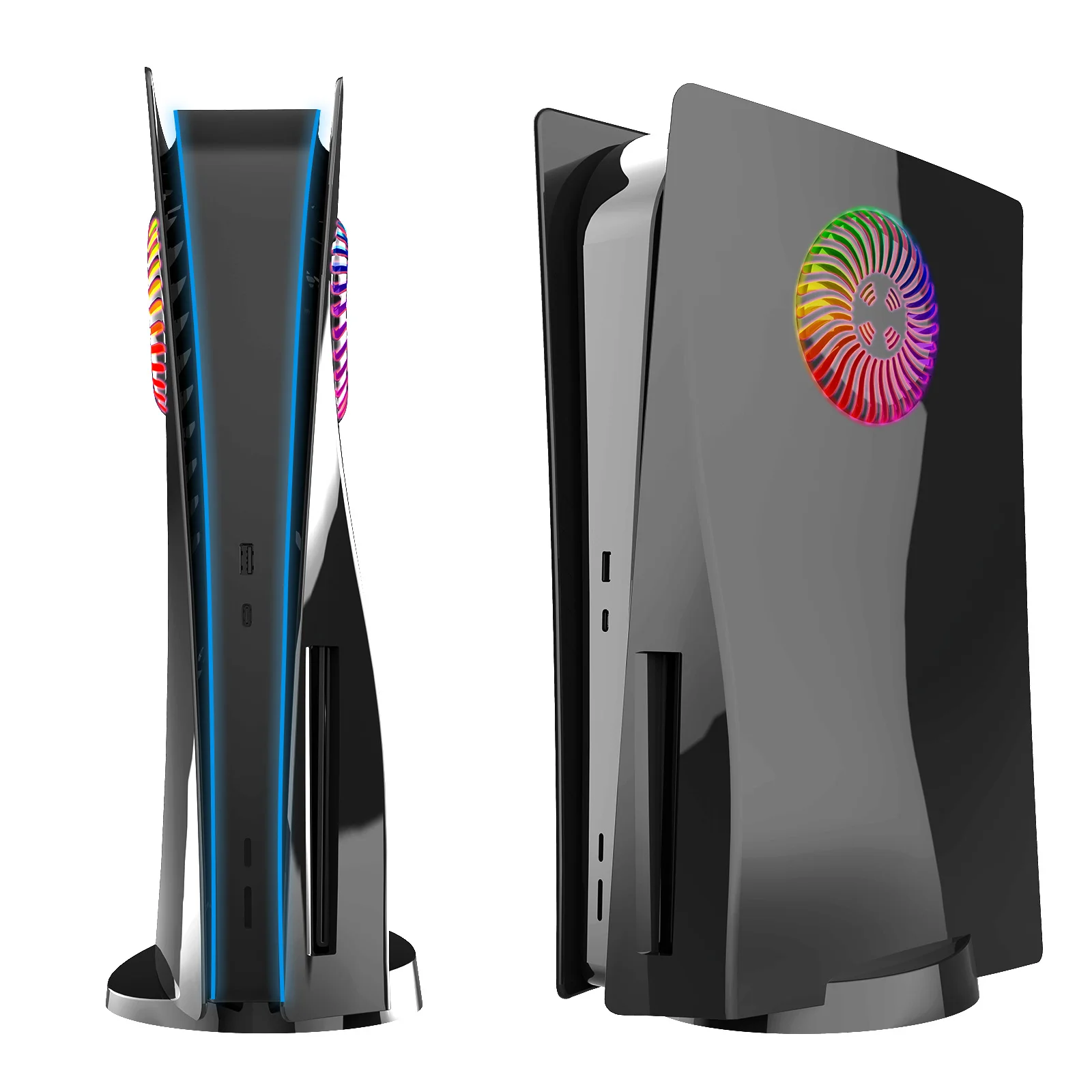 Accesorios para placas PS5 con tira de luz LED RGB, cubierta de consola, carcasa de placa frontal con rejillas de ventilación de refrigeración para galvanoplastia de disco PS5