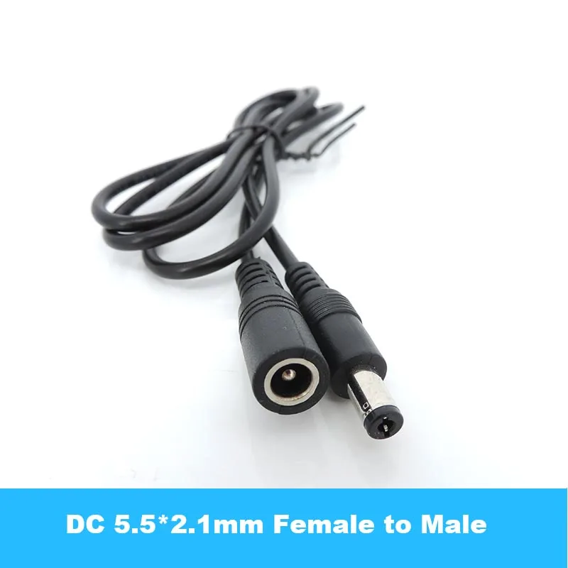 Cable de alimentación CC CCTV con enchufe hembra a macho, adaptador de cable de extensión, cables de alimentación de 12V, 5,5mm x 2,1mm para Cable de extensión de alimentación de cámara