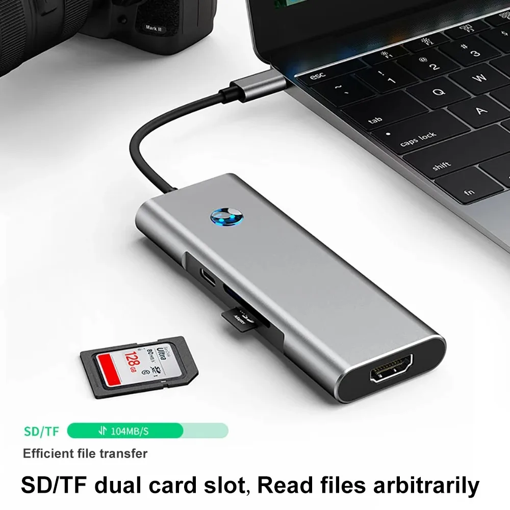 Hub USB C de 9 puertos a lector de tarjetas SD TF Compatible con HDMI 4K USB 3,0 2,0 HUB tipo C acoplamiento de carga para MacBook iPad Samsung - imagen 3