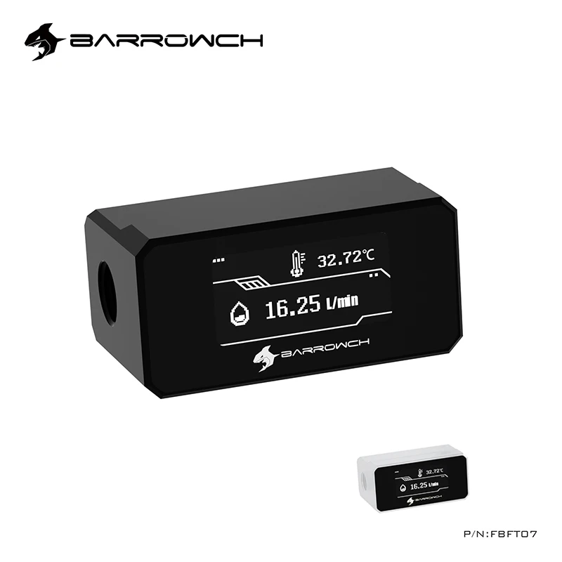 BARROWCH Caudalímetro para PC con OLED y monitor de temperatura