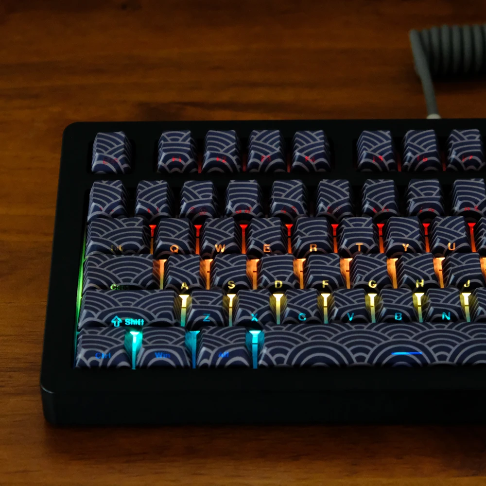 Teclas corrugadas de estilo japonés de 136 teclas, teclas retroiluminadas con estampado lateral, perfil de cereza, tapa de tecla de doble disparo PBT para teclado de juego MX