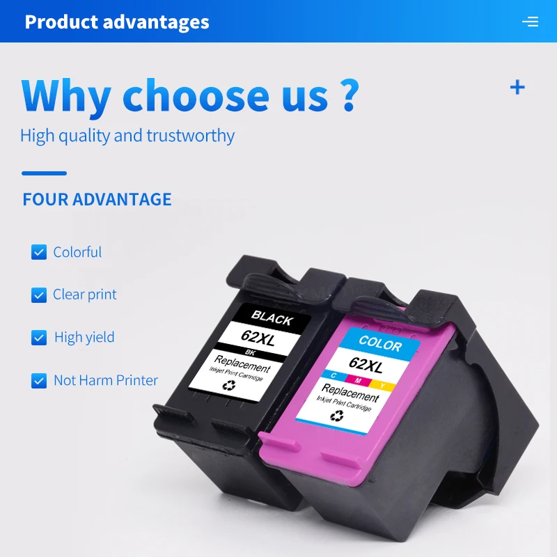 KMCYinks-cartucho de tinta de repuesto 62XL para impresora HP 62 XL, Envy 5540, 5640, 7640, 5646, 5541, 5740, 5742, 5745, 200, 250 - imagen 2