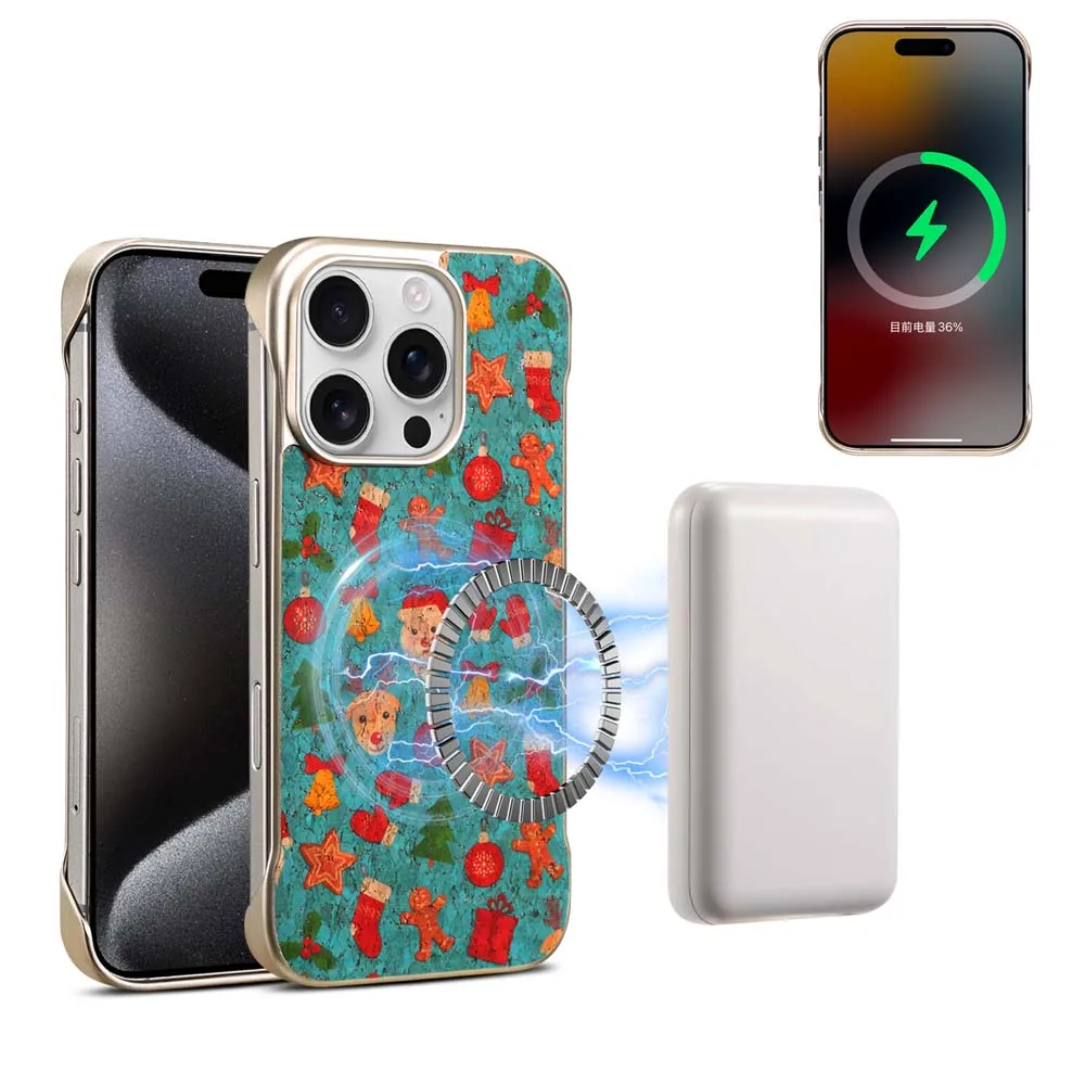 Para Magsafe árbol de Navidad Santa Claus mariposa funda de teléfono para iPhone 16 15 14 Pro Max Plus cubierta dura de PC de Color dorado magnético - imagen 3