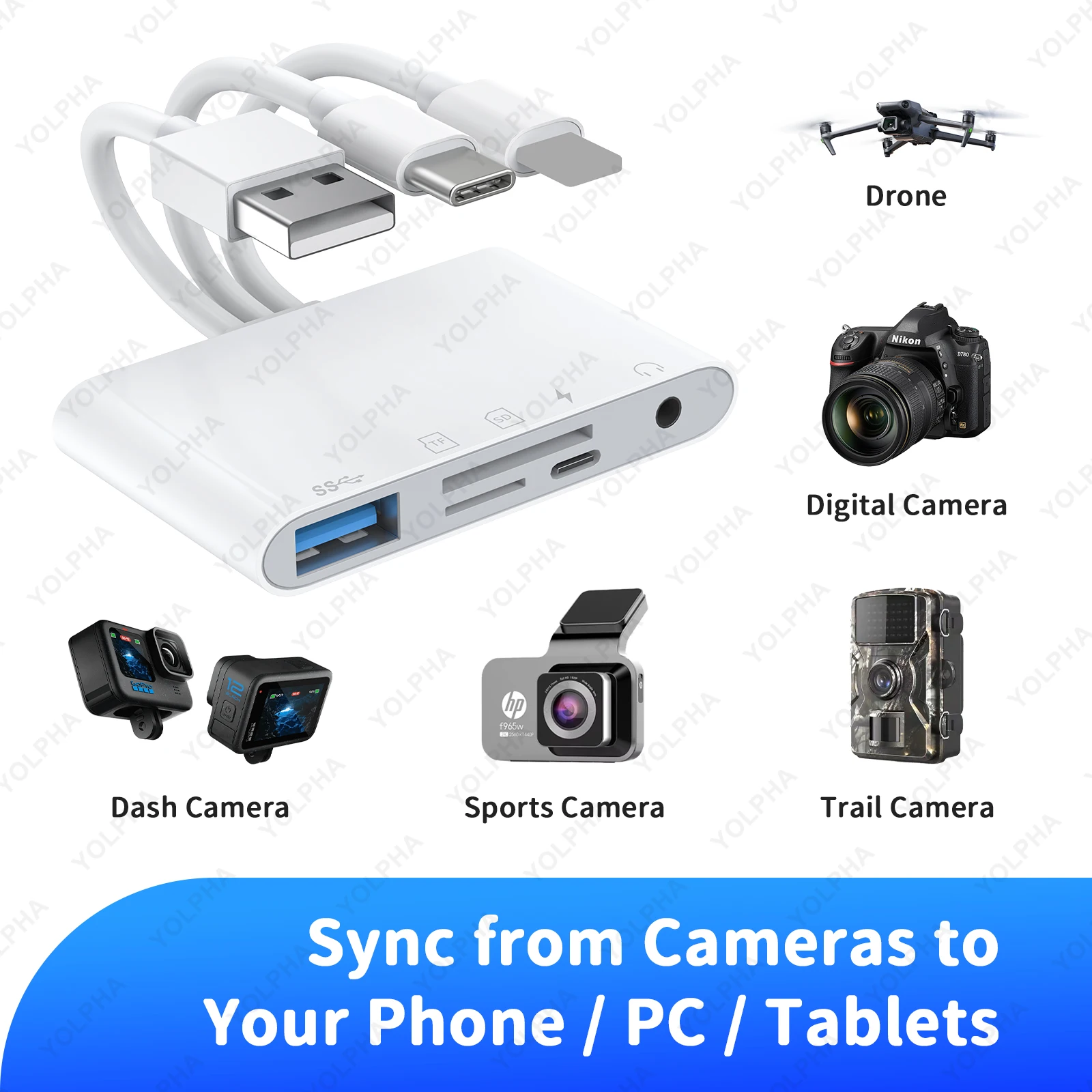 Estación de acoplamiento USB Universal HUB, lector de tarjetas de memoria USB C a SD TF, Cable OTG, adaptador de cámara tipo C a 3,5 MM para iPhone, iPad y PC - imagen 3