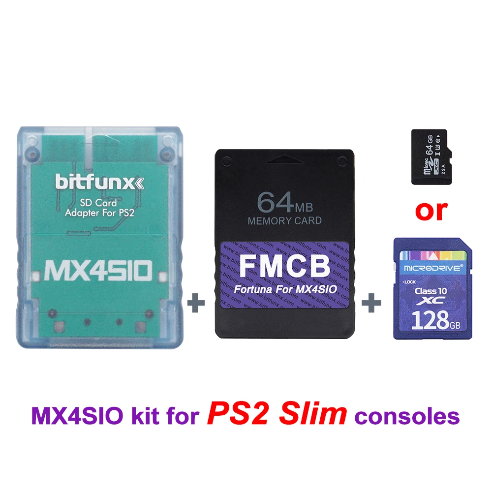 Adaptador de tarjeta SD MX4SIO SIO2SD para Playstation 2 PS2 + tarjeta Fortuna FMCB para consolas PS2 Slim + tarjeta de juego