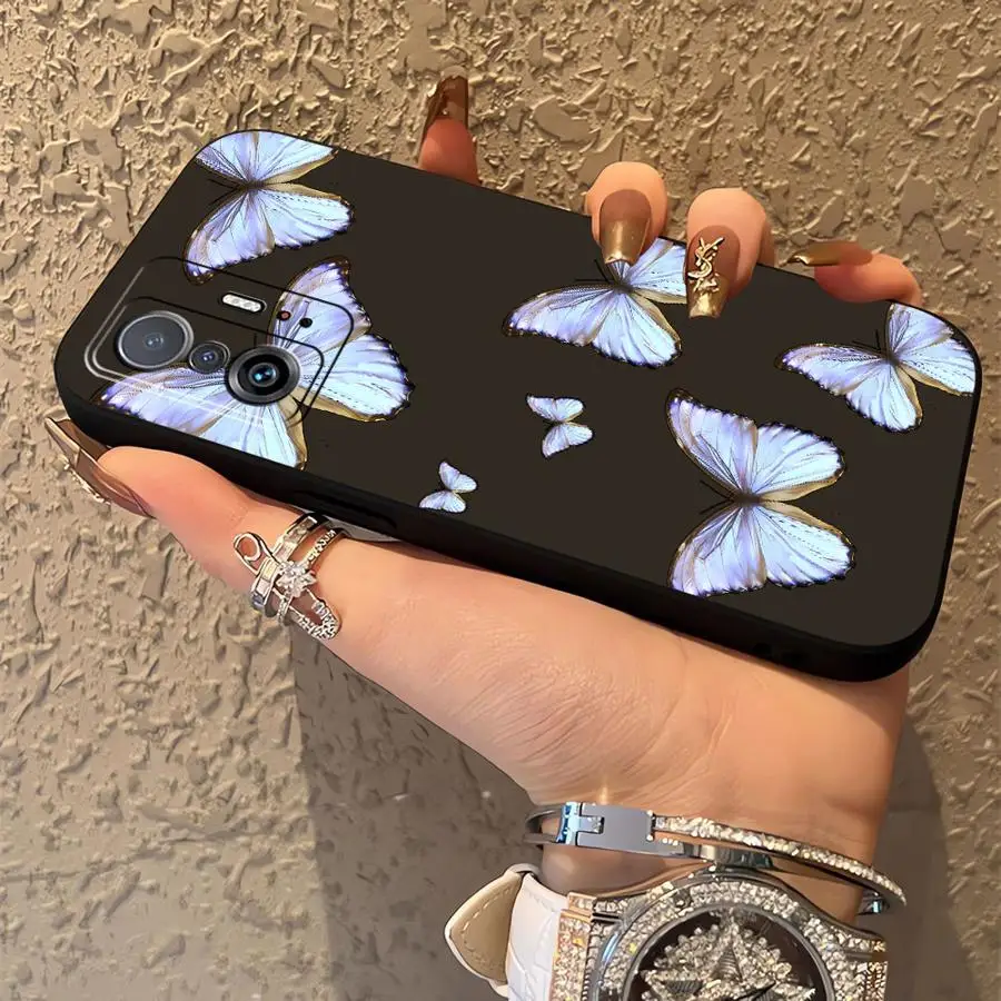 Funda para Xiaomi Mi 13 14 15 Pro 11 12 13 Lite 12X 10T 11T 12T Pro cubierta de teléfono suave negra mariposa roja y azul - imagen 4