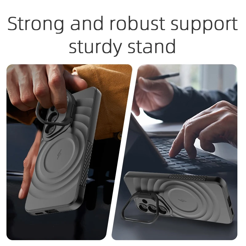 Funda magnética ondulada con soporte para lente plegable de carga inalámbrica Magsafe de lujo para Samsung Galaxy S25 Ultra Plus, funda suave mate - imagen 5