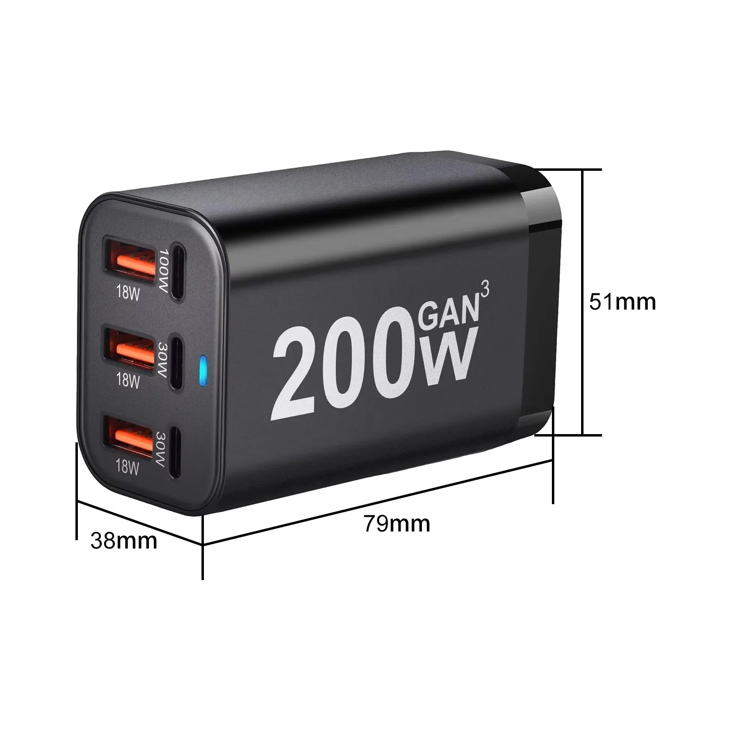 Cargador rápido GaN USB-C de 200 W y 6 puertos: adaptador de corriente ultraeléctrico para iPhone serie 14/13/12 y Samsung Galaxy S23/S22/S21 - imagen 5