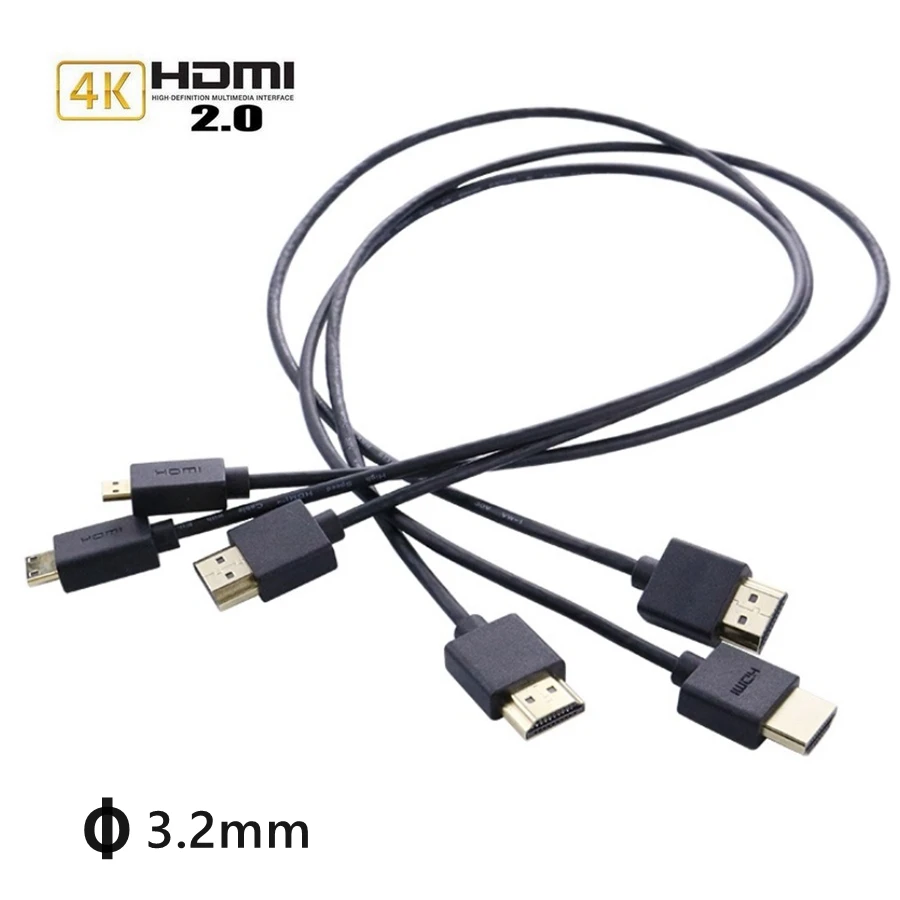 OD 3,0mm Super suave Micro HDMI compatible y Mini HDMI a hdmi Cable macho fino 2k 4k HDMI @ 60hz ligero portátil - imagen 4