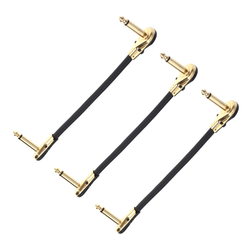 Cable de parche de guitarra de 15cm/30CM, Cable de parche de Pedal de efecto de guitarra de 1/4 ", enchufe de ángulo recto dorado/plateado, chaqueta negra de PVC - imagen 2