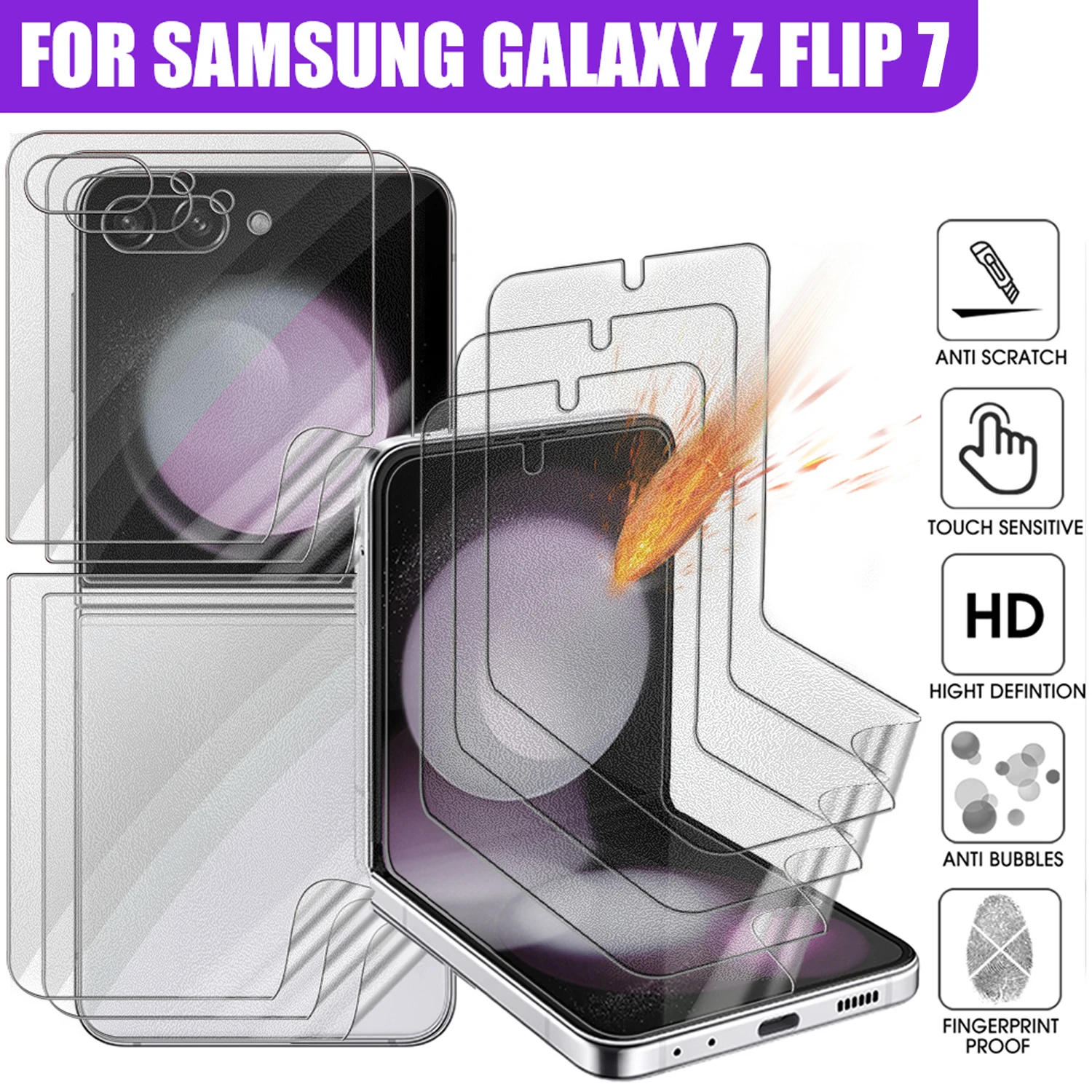 Películas de hidrogel mate esmerilado para Samsung Galaxy Z Flip 7 ZFlip7 5G, cubierta completa frontal y trasera, protectores de pantalla de TPU suaves, 1-9 Uds.