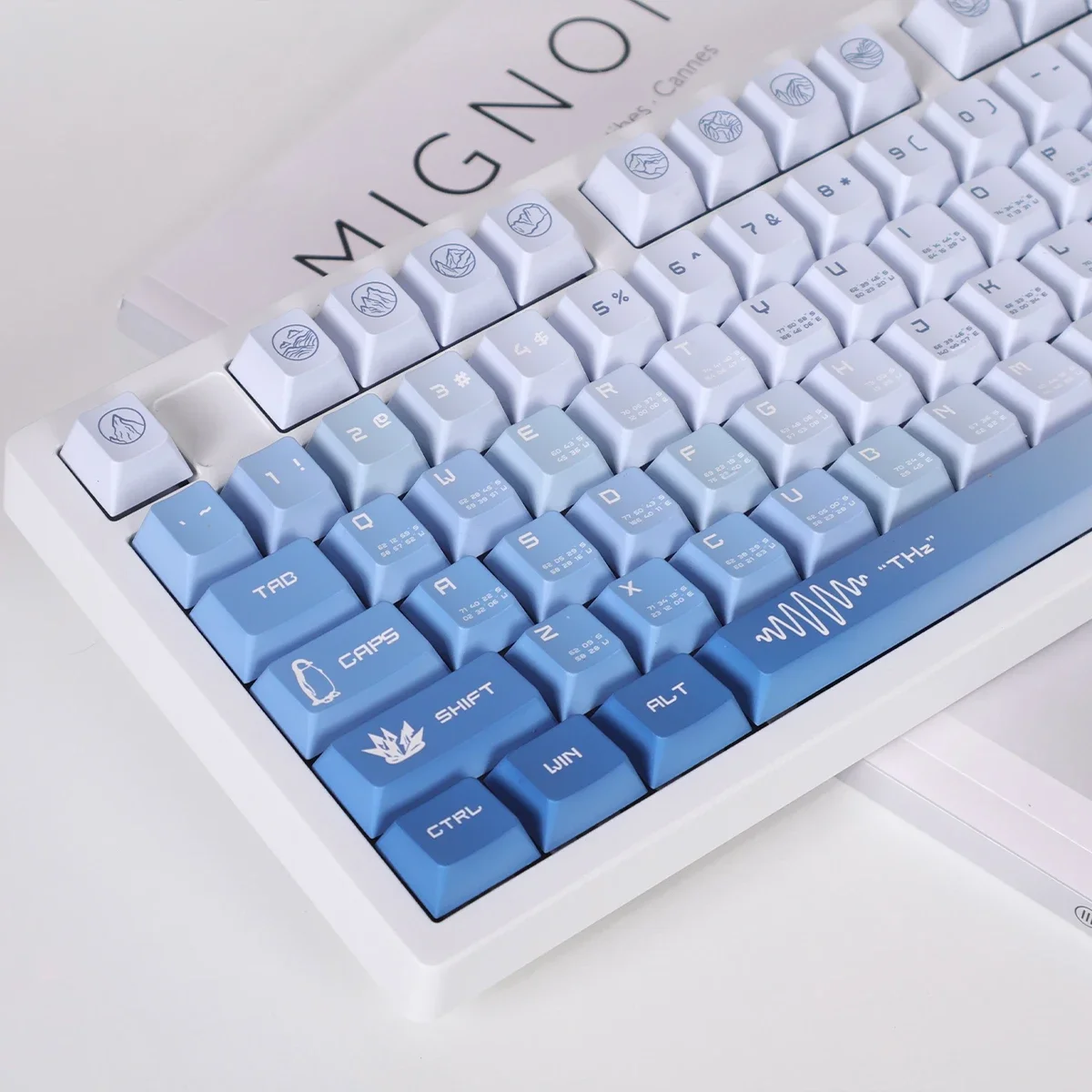 Teclas con tema de Audio antártico, 152 teclas, PBT grueso, teclas de sublimación de cinco lados, perfil de cereza, tapas de teclado con gradiente azul - imagen 3