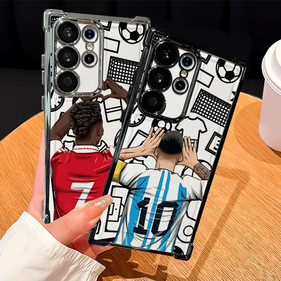 Funda con número de fútbol de dibujos animados para Samsung Galaxy S23 S20 FE S22 Ultra S21 Plus S24 S25 Edge, funda transparente