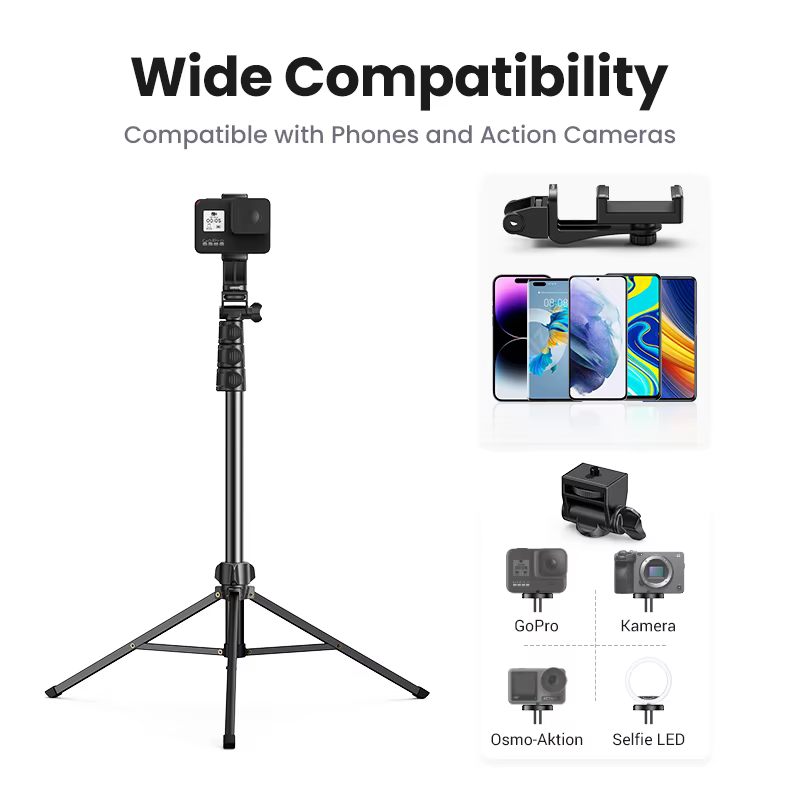 UGREEN Trípode de Aluminio Plegable - Soporte Teléfono y GoPro Viaje - imagen 2