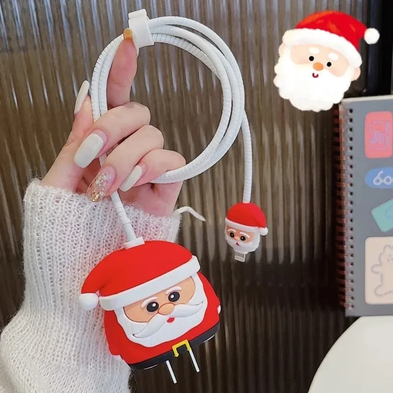 Funda de cargador de silicona suave 3D de Navidad para Iphone 14, 13 Pro, 18w, 20w, funda protectora para la cabeza del cargador, cubierta de protección de Cable - imagen 2