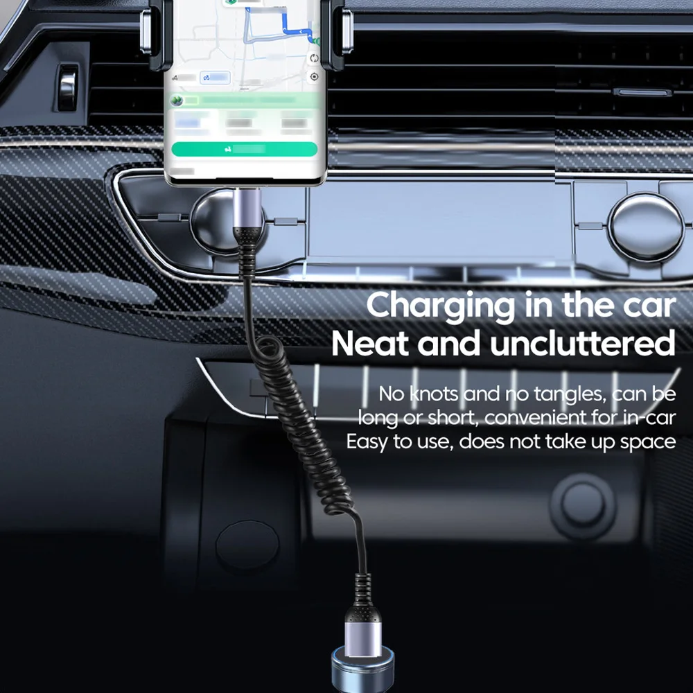 Cable 6A tipo C de carga rápida para coche, resorte retráctil de 66W 100W, Cable USB C a USB C para iPhone 15 14 Xiaomi Huawei - imagen 3