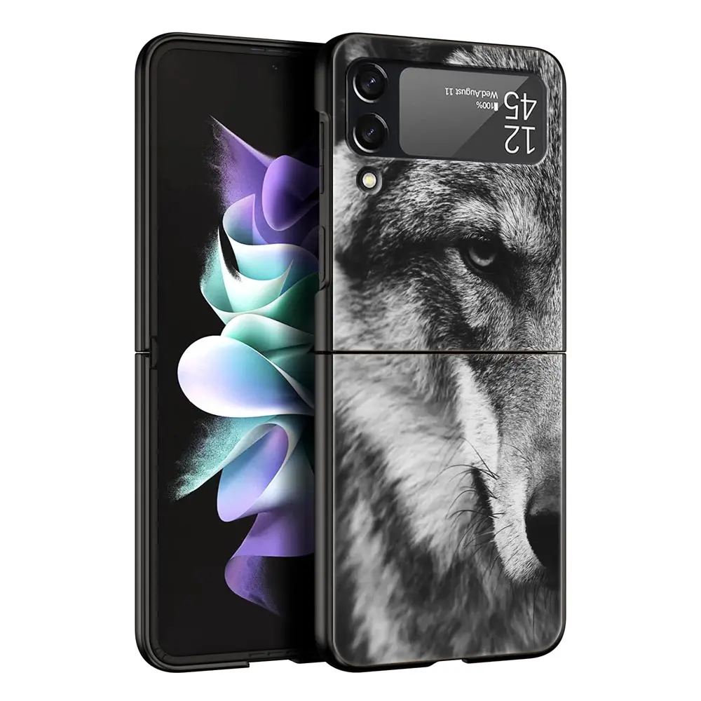 Funda de teléfono The Wolf para Samsung Galaxy Z Flip3 Flip4 Flip5 PC, carcasa parachoques para Z Flip 3 4 5, cubierta trasera plegable dura negra - imagen 3