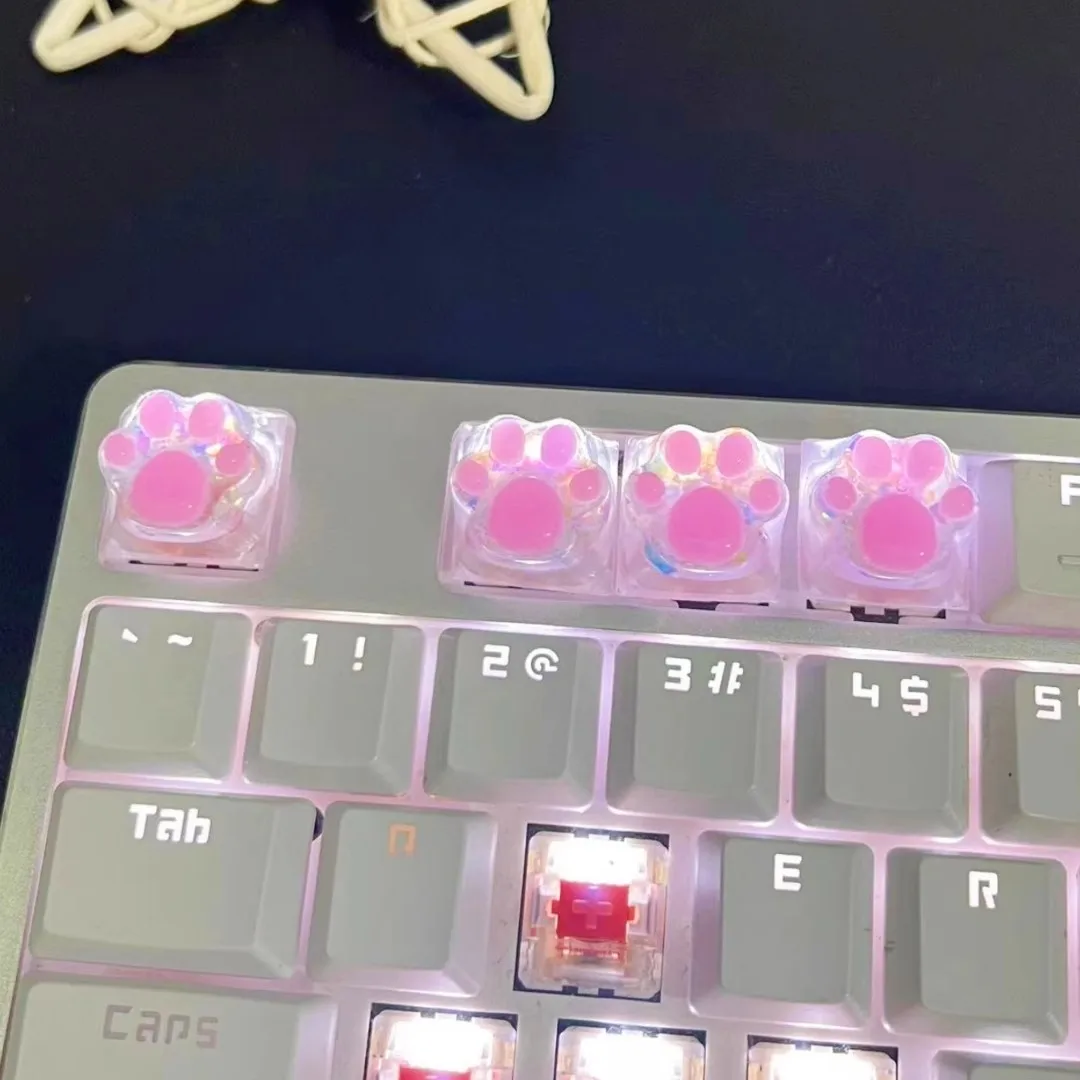 4 Uds. Bonita tapa de tecla de garra de gato rosa transparente, tapa de tecla de teclado mecánico con personalidad, accesorios, juego de tapa de llave - imagen 3