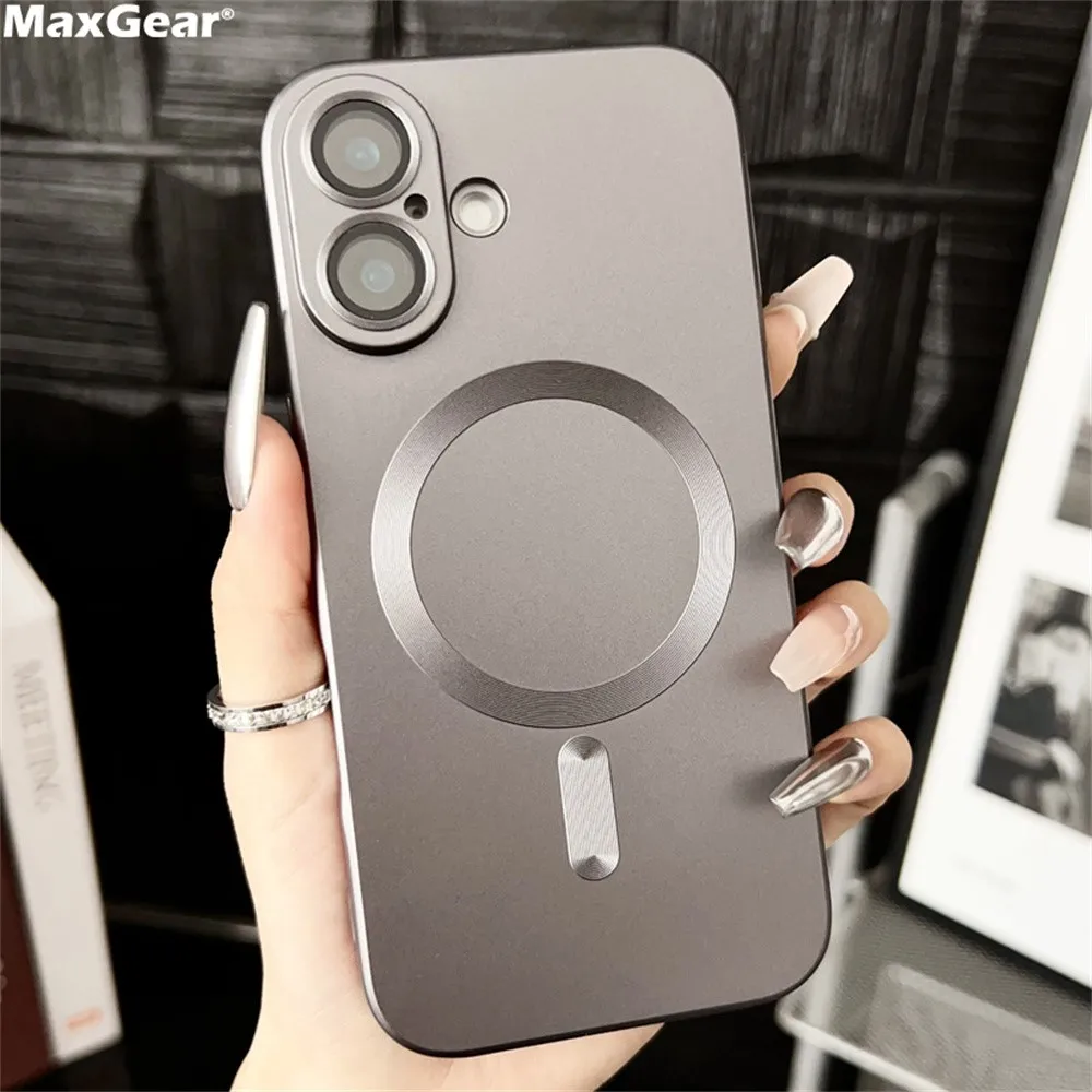 Funda magnética mate metálica de lujo, carcasa a prueba de golpes para iPhone 16, 15, 14 Pro Max Plus, 13, 12, 11, XR, X, XS, 7, 8, SE