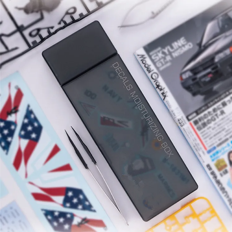 Caja de pegatinas de calcomanías al agua para modelo Gundam, accesorios de herramientas de Hobby DIY, estuche hidratante para manualidades de Hobby negro de plástico de alta calidad - imagen 4