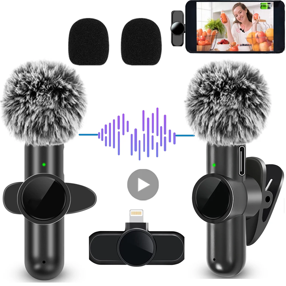 Micrófono inalámbrico Lavalier, ojal de solapa, micrófono doble profesional, Mini para iPhone, Android, teléfono móvil, PC, Micro Kit