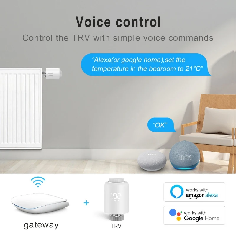 Válvula de radiador termostática Tuya ZigBee, controlador de temperatura remoto programable TRV, enlace de Escena Inteligente, voz de Google Alexa - imagen 4