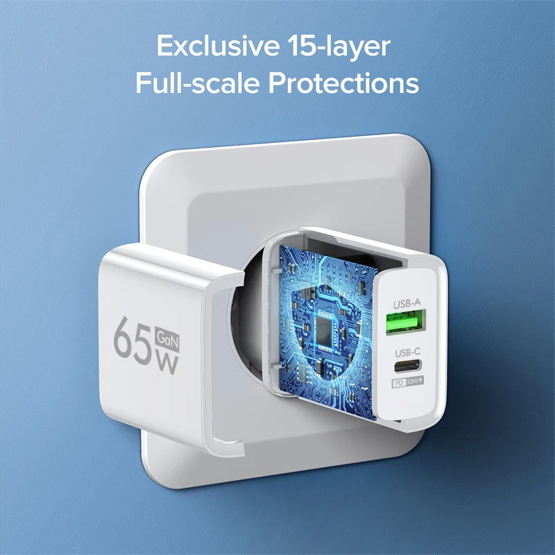 Cargador GaN de 65W USB tipo C, adaptador de carga rápida para teléfono móvil para iPhone 14, Samsung, Huawei, carga rápida 3,0, cargador USB PD de pared - imagen 3