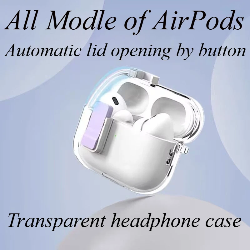 Tapa automática transparente con apertura por botón, funda de interruptor a prueba de golpes para Apple Airpods4, funda protectora para AirPods 4 3 2 1 Pro 2