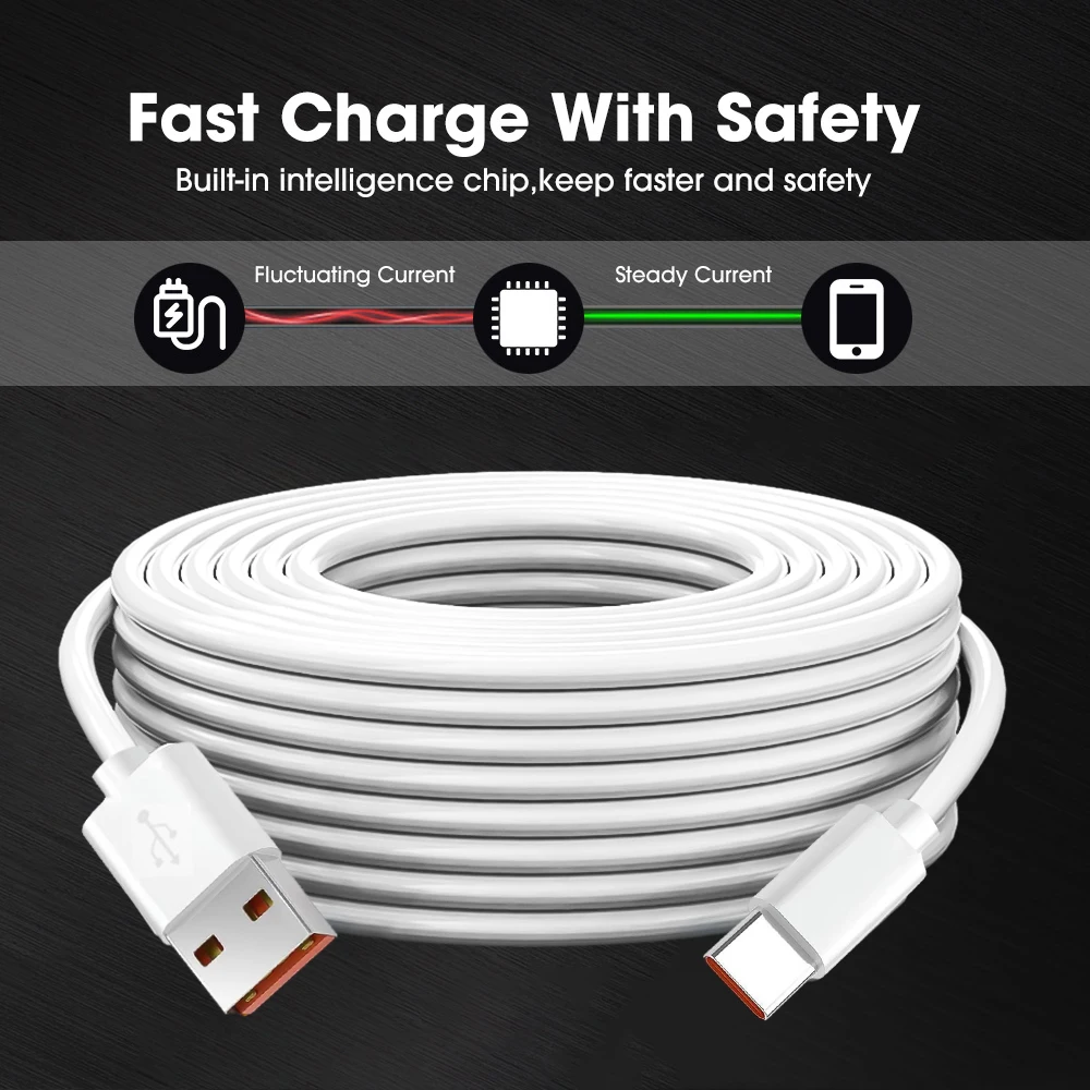 Cable de carga tipo C ultralargo de 12M, transferencia de datos de alta velocidad para PC, Cable de datos USB C, Cable de cargador Extra extensor para cámara de seguridad - imagen 2