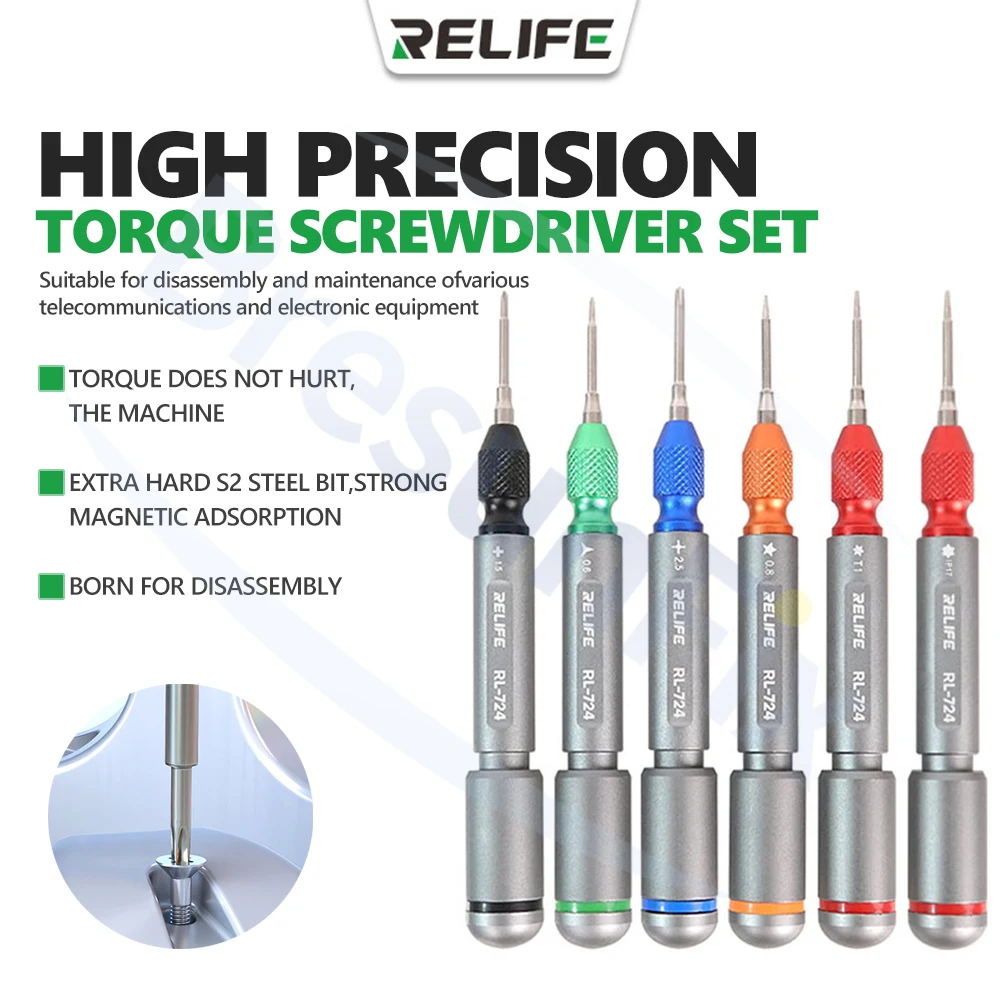 Destornillador de torsión RELIFE RL-724 0,5 kgf · cm fuerte adherencia magnética compatible con IP17 para herramienta de extracción de tornillos de reparación de teléfonos móviles