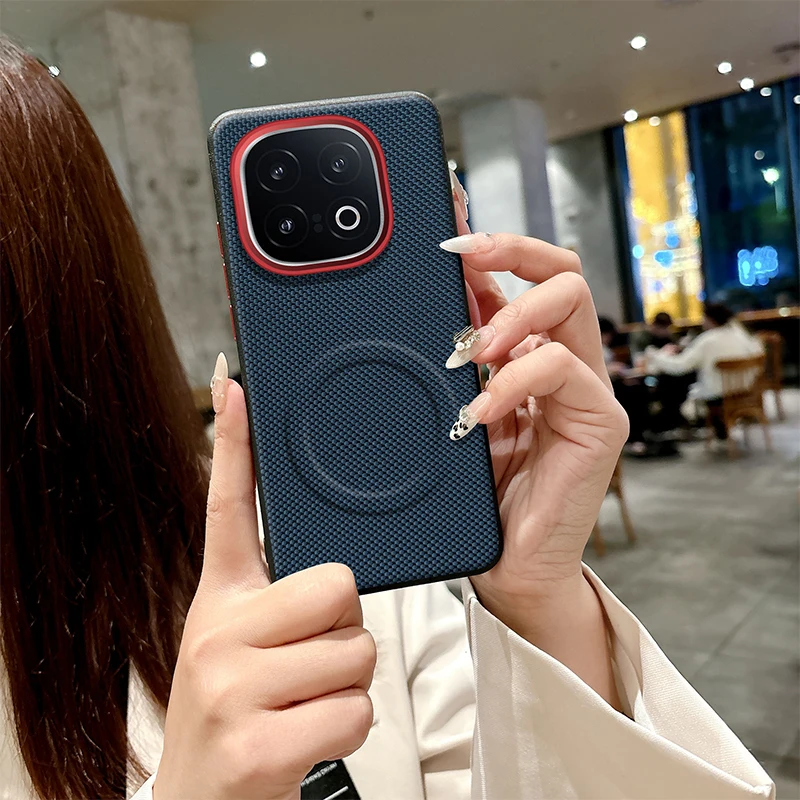 Para VIVO iQOO 13 funda magnética ELVEV Anti-huella digital Anti-goteo duro PC tejido PU cubierta de teléfono de cuero - imagen 2