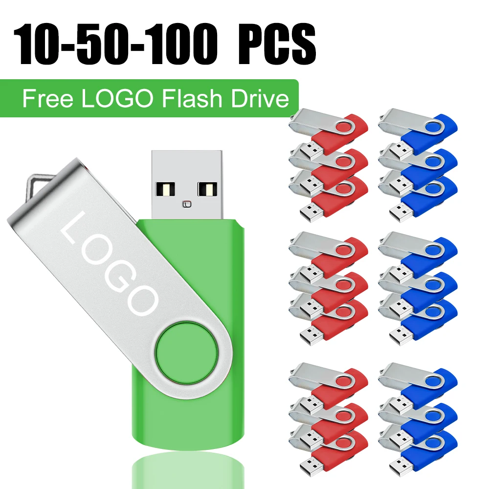 Unidad Flash USB de 10/50/100 Uds., 1GB, 2GB, 4GB, memoria con Clip de Metal, 64GB, colgante con logotipo personalizado gratuito, regalo creativo de 32GB, memoria USB de 16G