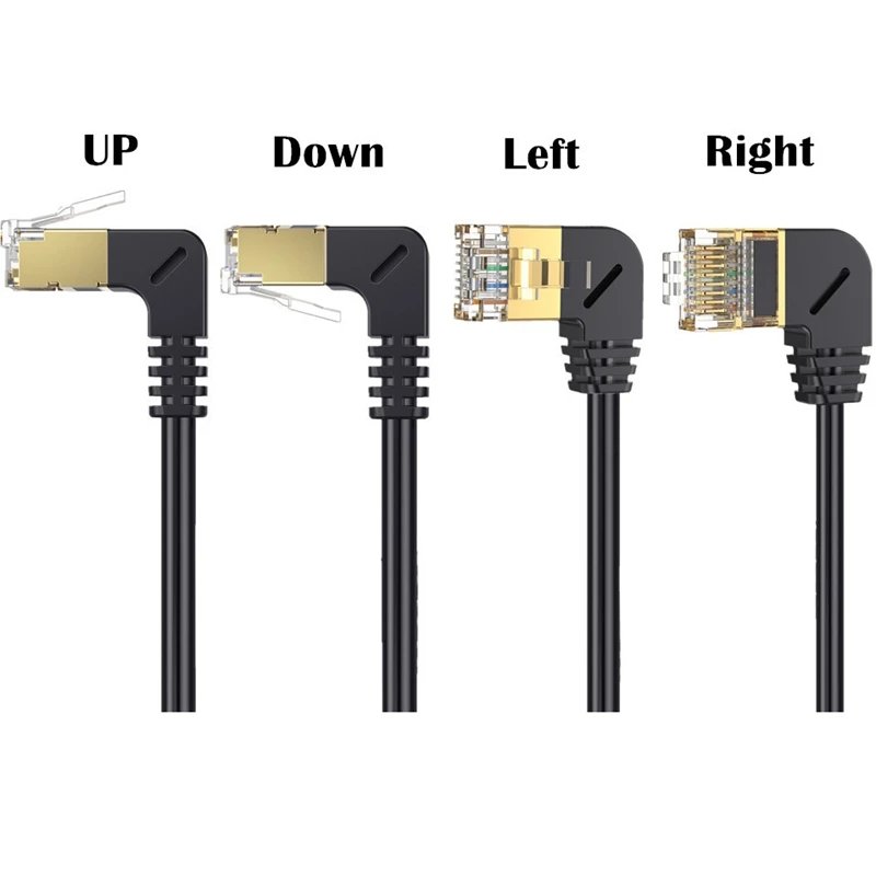Siete tipos de Cable de red, enrutador de banda ancha de ordenador de alta velocidad, 10 Gigabit, codo de ángulo recto de 90 grados, CAT7, Gigabit, RJ45 - imagen 4