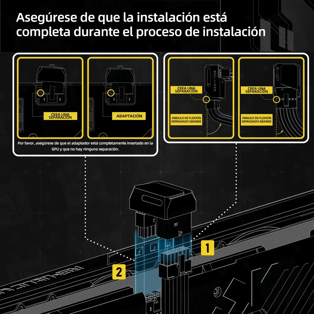 Convertidor de tarjeta gráfica de 16 Pines, adaptador de 180 grados PCIe 5,0 GPU negro/blanco para RTX Geforce 4090 4080 4070, fácil de instalar - imagen 5