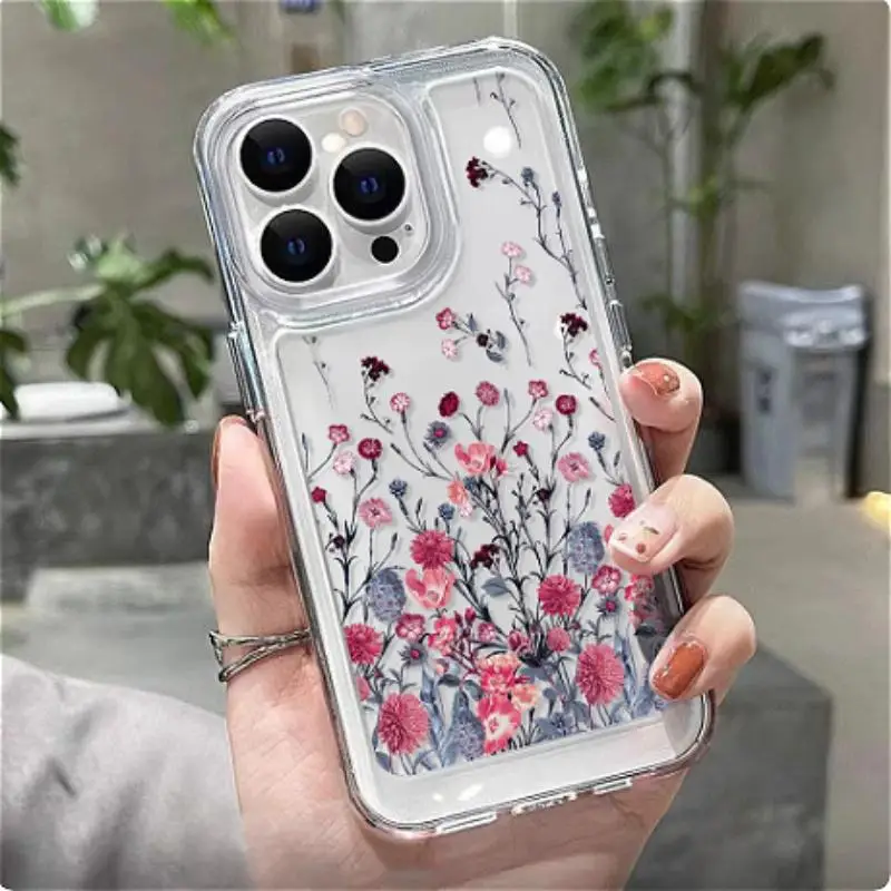 Funda con borde de flores para iPhone 16Pro 17 15 14 13 12 Pro Max, carcasa protectora de pantalla a prueba de golpes - imagen 5