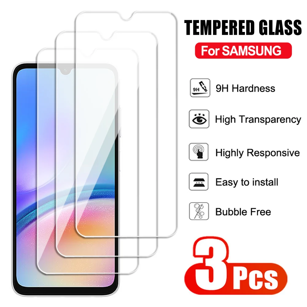 3 uds vidrio templado completo para Samsung Galaxy A05 A15 A25 A35 A55 Protector de pantalla A04 A14 A24 A34 A54 F04 F14 F34 F54 película de vidrio