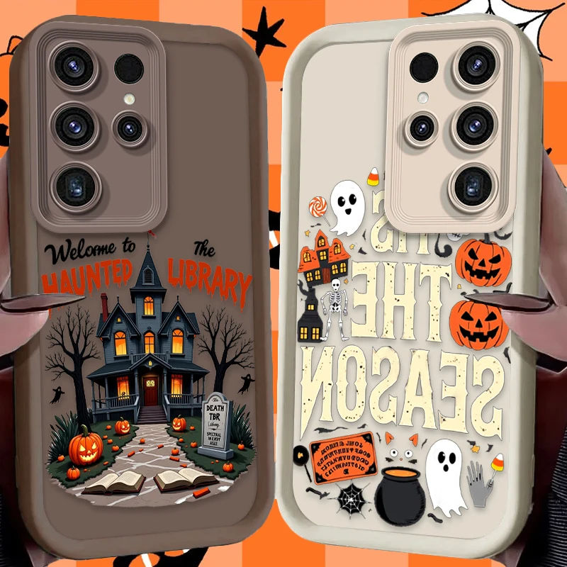 Funda con patrón de tema de Halloween para Samsung Galaxy S24 S23 S25 Ultra S22 S21 Plus FE A56 A36 A26 A16 A06 A15 A25 A35 A55 5G