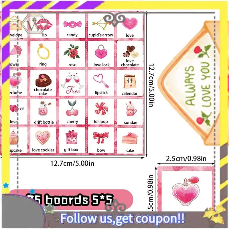 Nuevas tarjetas de juego de Bingo para el Día de San Valentín, piezas de repuesto para 24 jugadores para juegos de tarjetas de fiesta para niños, juegos de aula escolar, suministro de fiesta de amor