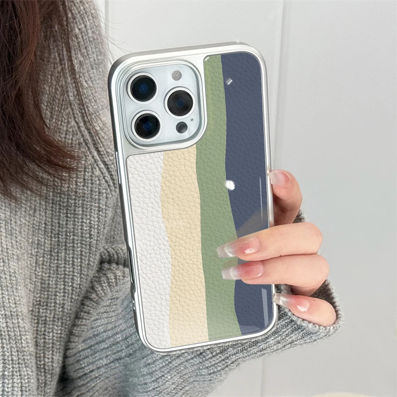 Funda de teléfono anticaída de TPU con textura de cuero con patrones de ondas multicolores para iPhone XR/11/12/13/14/15/16/17 Pro Max - imagen 4