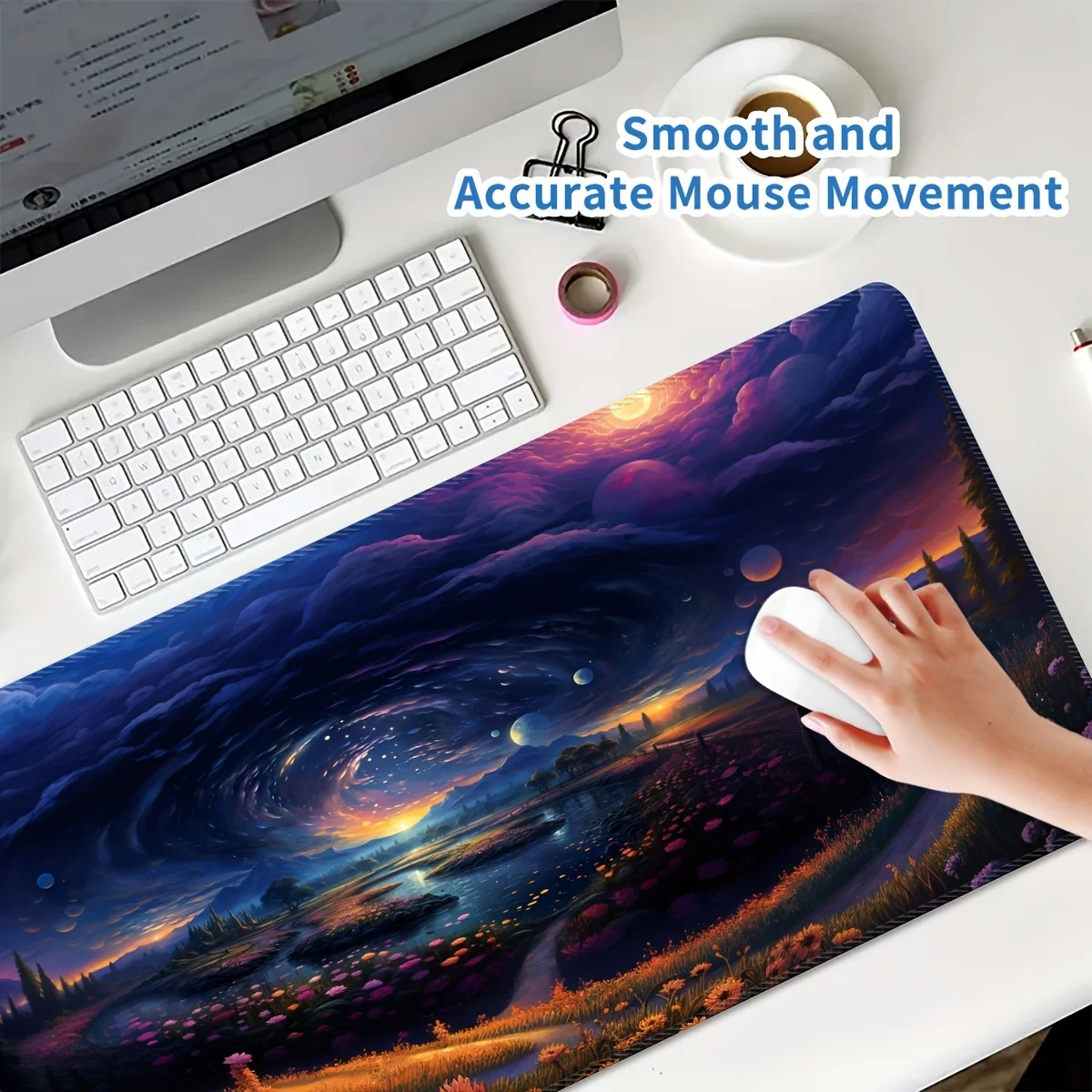 Alfombrilla de ratón de nubes giratorias de Anime, accesorios de escritorio de PC antideslizantes de goma grande, alfombrilla de ratón para teclado de oficina y jugadores, alfombrilla decorativa - imagen 3