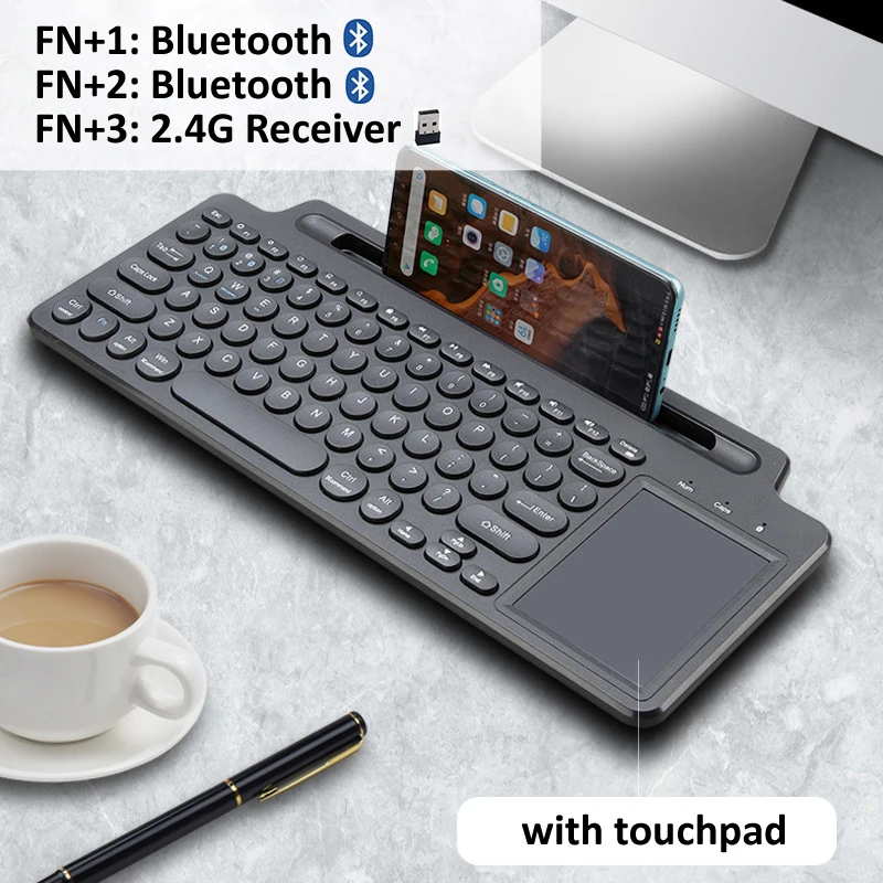 Teclado inalámbrico Bluetooth 2.4G touchpad numérico ranura ratón