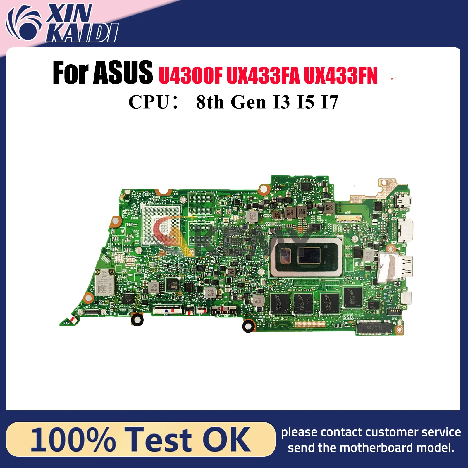 Placa base para ordenador portátil UX433FA para ASUS ZenBook UX433FA U4300F UX433FN UX433F placa base para portátil con CPU I3 I5 I7 100% pruebas OK stk