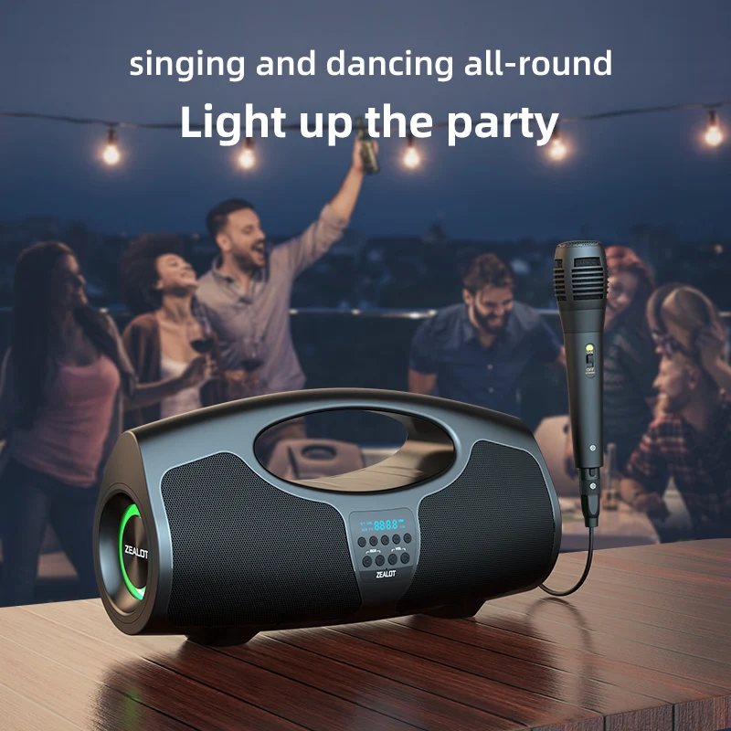 ZEALOT-P1M Altavoz Bluetooth portátil para Karaoke de 40W con IPX5 resistente al agua, mango cómodo, iluminación controlable, micrófono, exterior - imagen 2