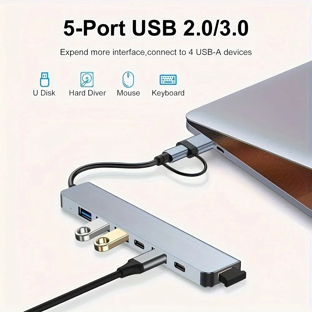 7 puertos USB 3,0 HUB tipo C HUB expansor adaptador OTG de alta velocidad estación de acoplamiento para PC Macbook portátil disco duro ratón teclado - imagen 4