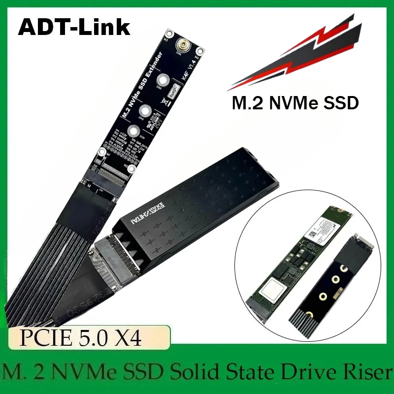 ADT-Link PCIE 5,0 X4 Gen5 M.2 NVMe SSD adaptador de tarjeta elevadora de unidad de estado sólido M.2 M Key Cable de extensión de 128Gbps-M2 22110 2280 SSD - imagen 2