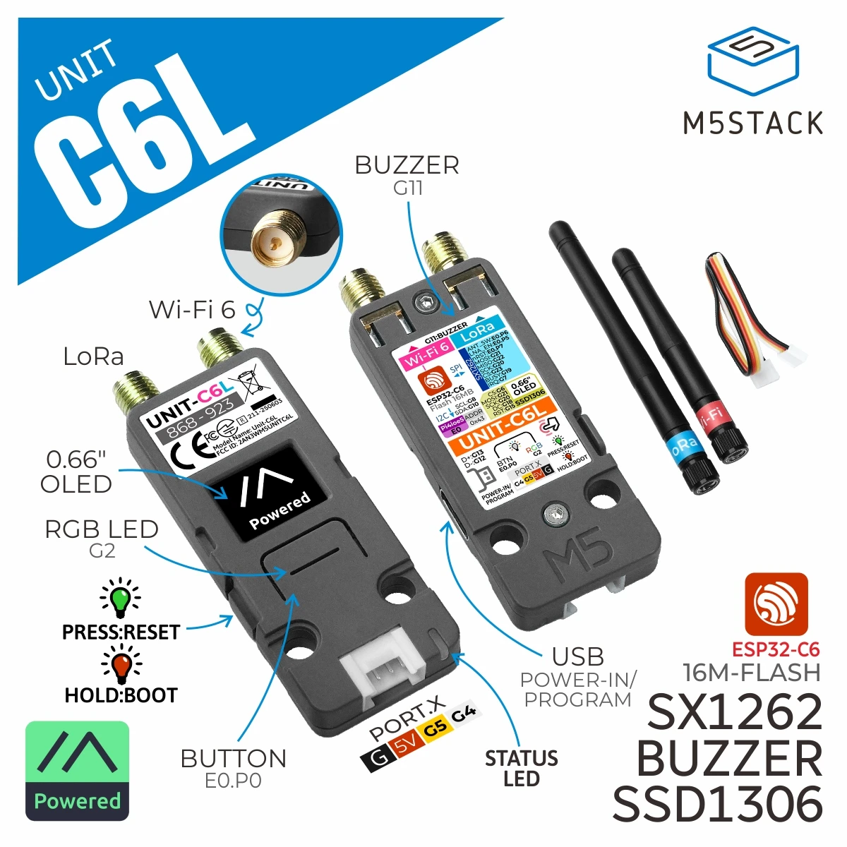 Unidad oficial C6L M5Stack para meshtastic (SX1262.ESP32-C6)