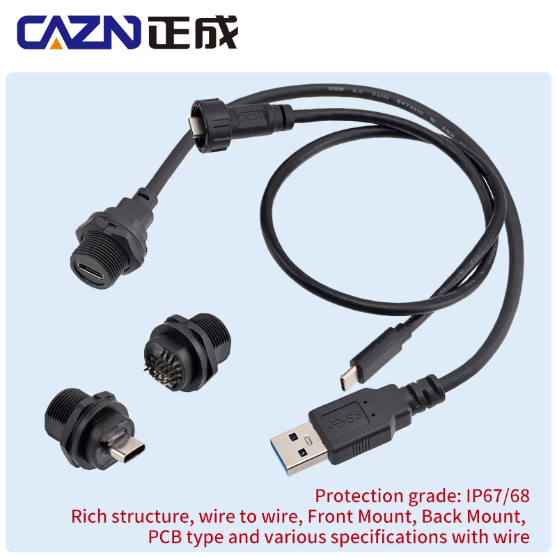Impermeable tipo C roscado macho a macho 20 Gbit/s enchufe recto versión 3,0, 3,2, 0,5 m, 1 m, 2 m - imagen 4