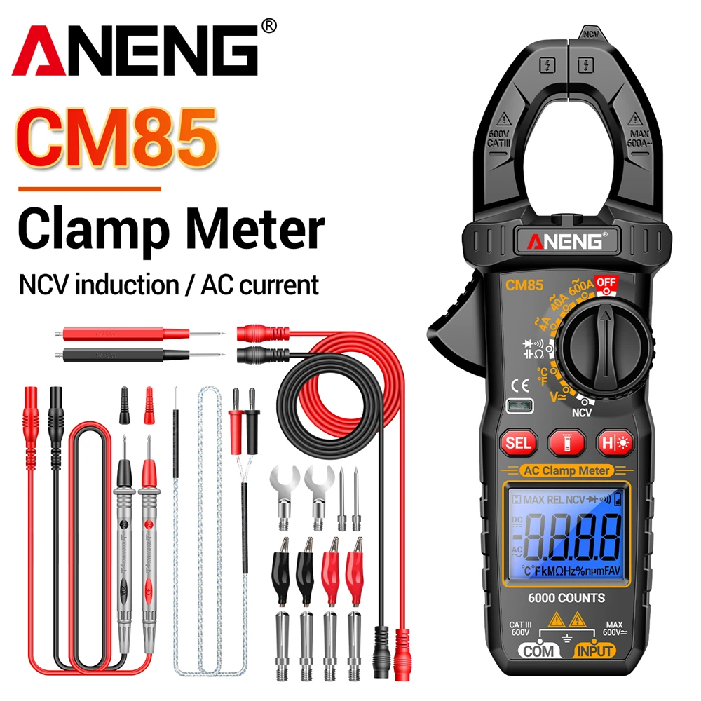 Multímetro medidor de abrazadera 6000 recuentos ANENG CM85 sin contacto medición de voltaje CA de alta precisión 600A corriente NCV herramienta de electricista - imagen 2