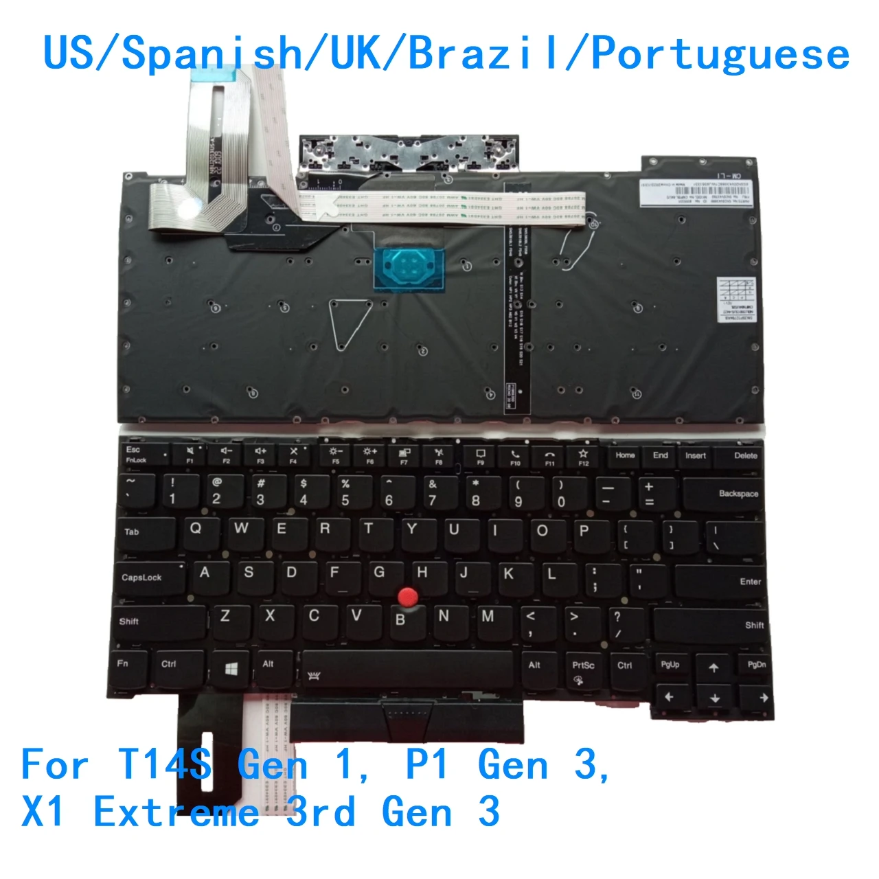 Nuevo teclado retroiluminado en idioma portugués, EE. UU., español, Reino Unido, Brasil, para Lenovo Thinkpad T14S Gen 1, P1 Gen 3, X1 Extreme 3rd Gen 3