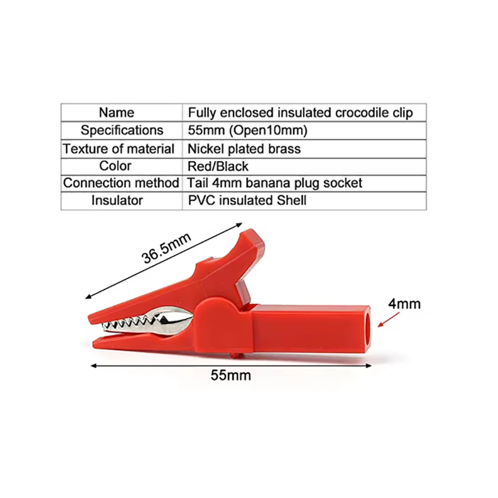 1 Juego de sondas de prueba de conector Banana con Clip de cocodrilo de 55mm con Clips de Cable de conector Banana de 4mm para multímetro, accesorios de herramientas de medida - imagen 2
